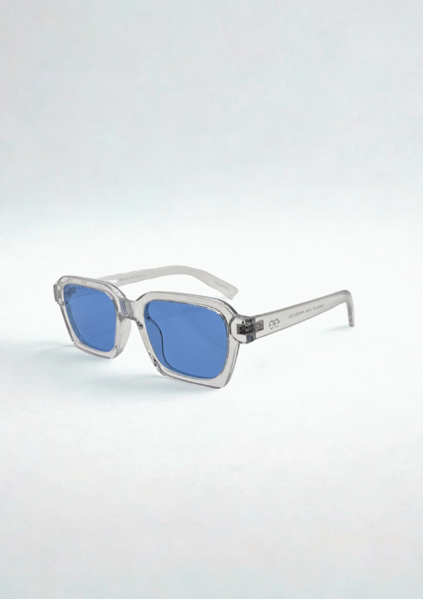 Crystal Azure – Square Sunglasses with Translucent Frame & Blue Lenses