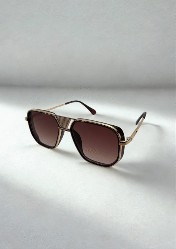 Retro Luxe Shield Sunglasses – Gold & Brown Gradient