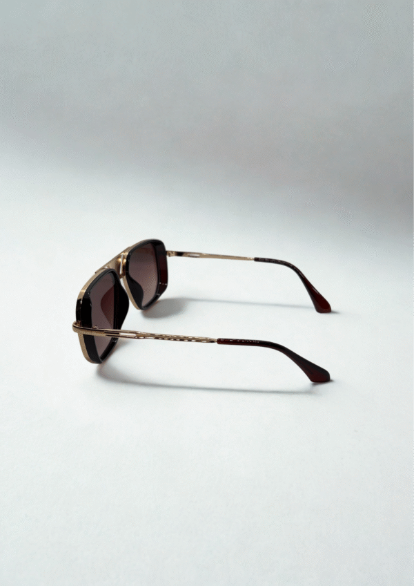 Retro Luxe Shield Sunglasses – Gold & Brown Gradient - Image 4