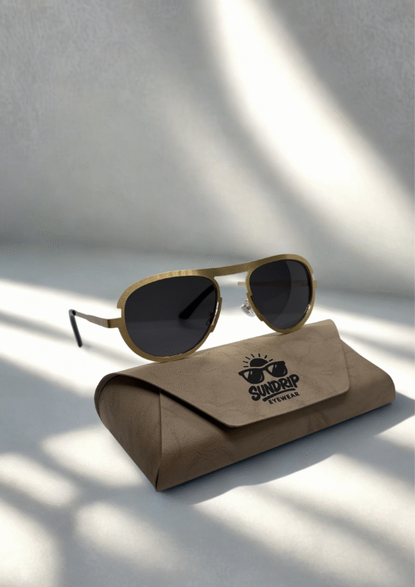 Brushed Gold Modern Aviator Sunglasses – Jet Black Lens Edition - Image 3