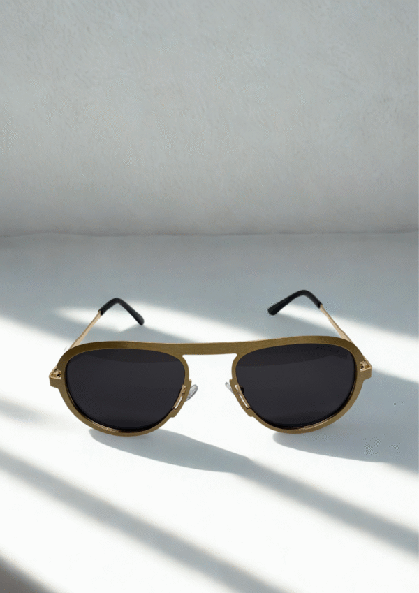 Brushed Gold Modern Aviator Sunglasses – Jet Black Lens Edition - Image 5