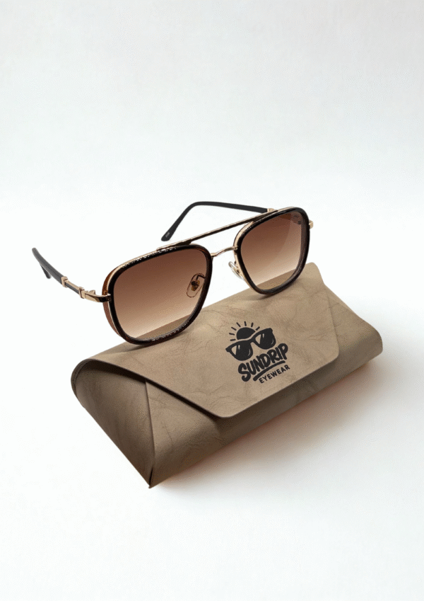 Gold & Black Metal-Frame Aviator Sunglasses - Image 6