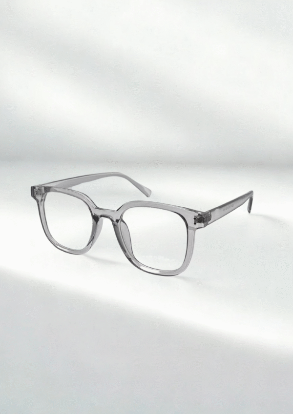 Grey Square Eyeglasses – Minimalist Flat-Bridge Frame