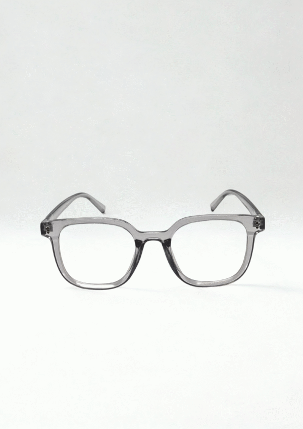 Grey Square Eyeglasses – Minimalist Flat-Bridge Frame - Image 3