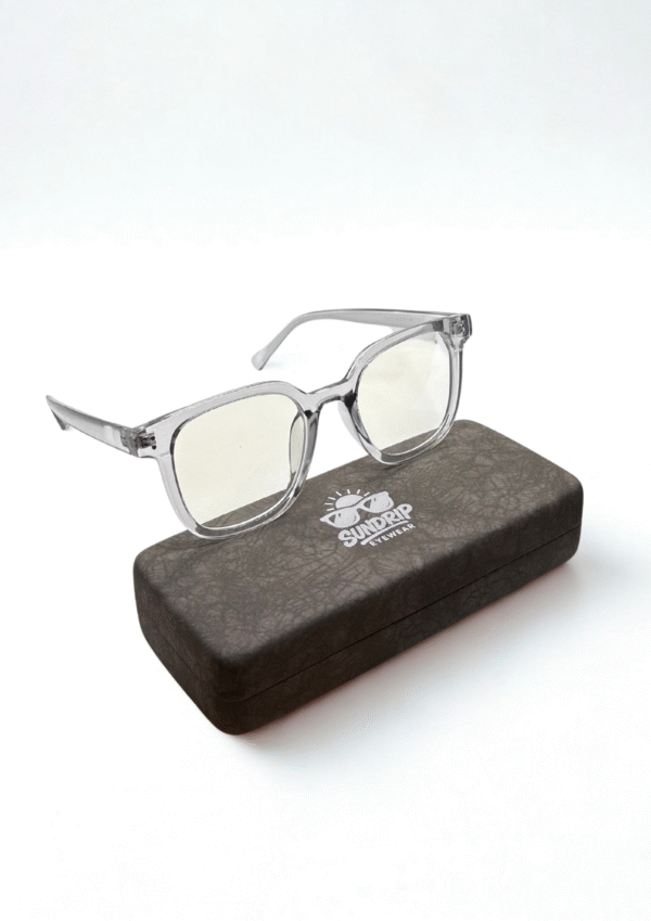 Grey Square Eyeglasses – Minimalist Flat-Bridge Frame - Image 6