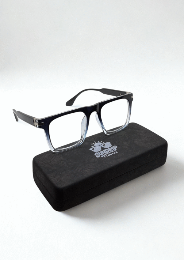 Black-to-Crystal Gradient Eyeglasses – Bold Square Acetate Frame - Image 6